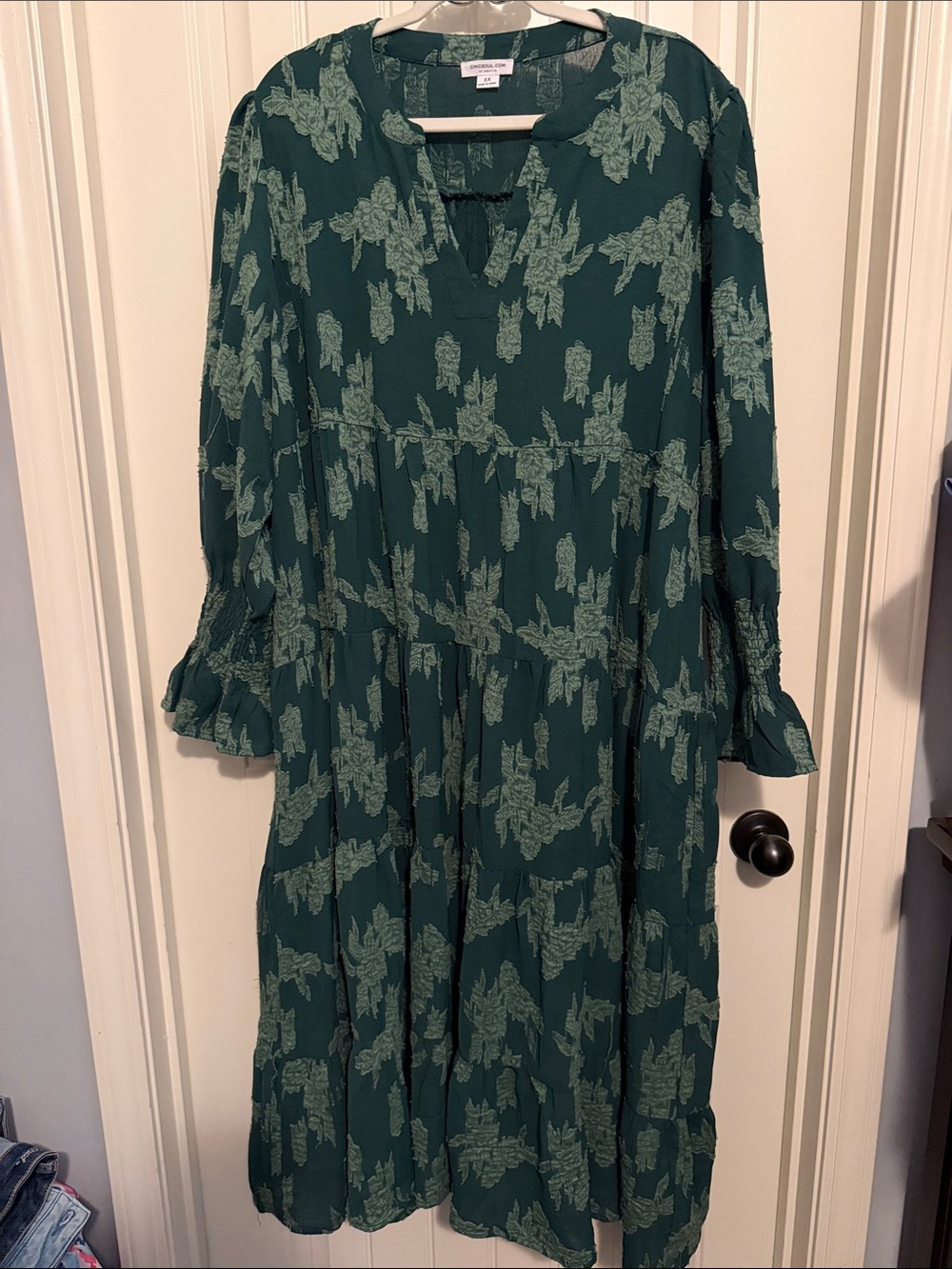 Chic Soul Women’s Green Floral Tiered Midi Dress